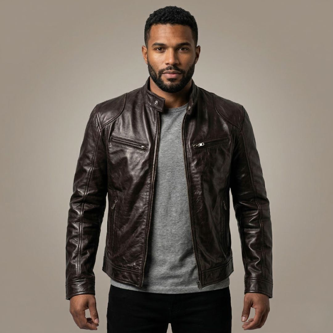 Veste en Cuir Homme Midnight Obsidian